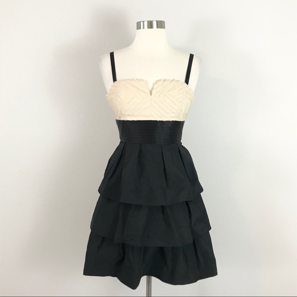 BCBGMaxAzria Cream and Black Tiered Mini Dress
